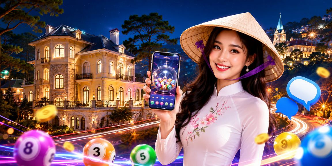 Người phụ nữ đội nón lá ở Đà Lạt tham gia xổ số và giải trí trực tuyến trên điện thoại